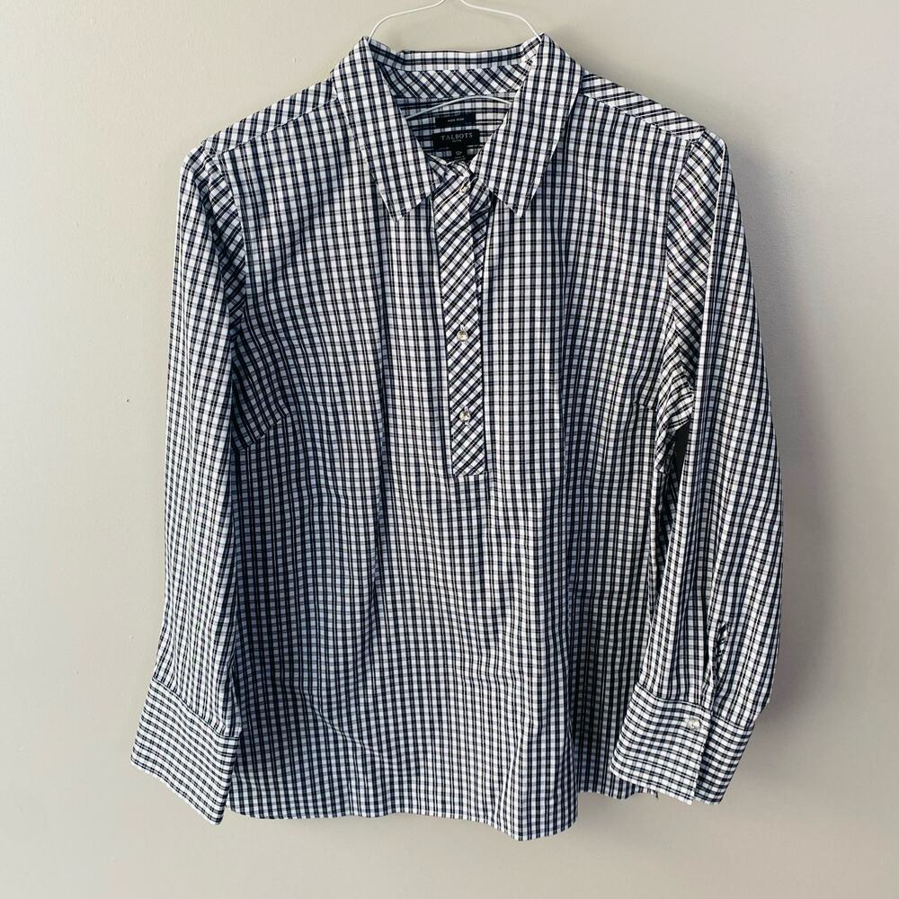 Talbots black and white checkered 1/2 button up top (Size: 12P